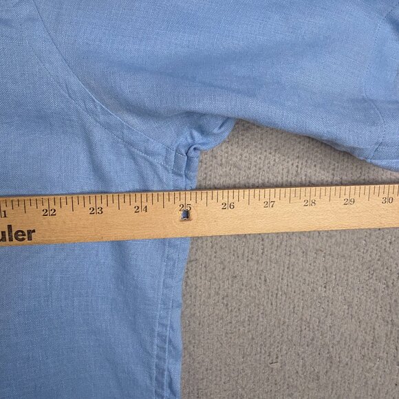 Paul Fredrick Shirt Men Size Large Light Blue 100% Linen Relaxed Fit Camp Collar - Picture 7 of 12